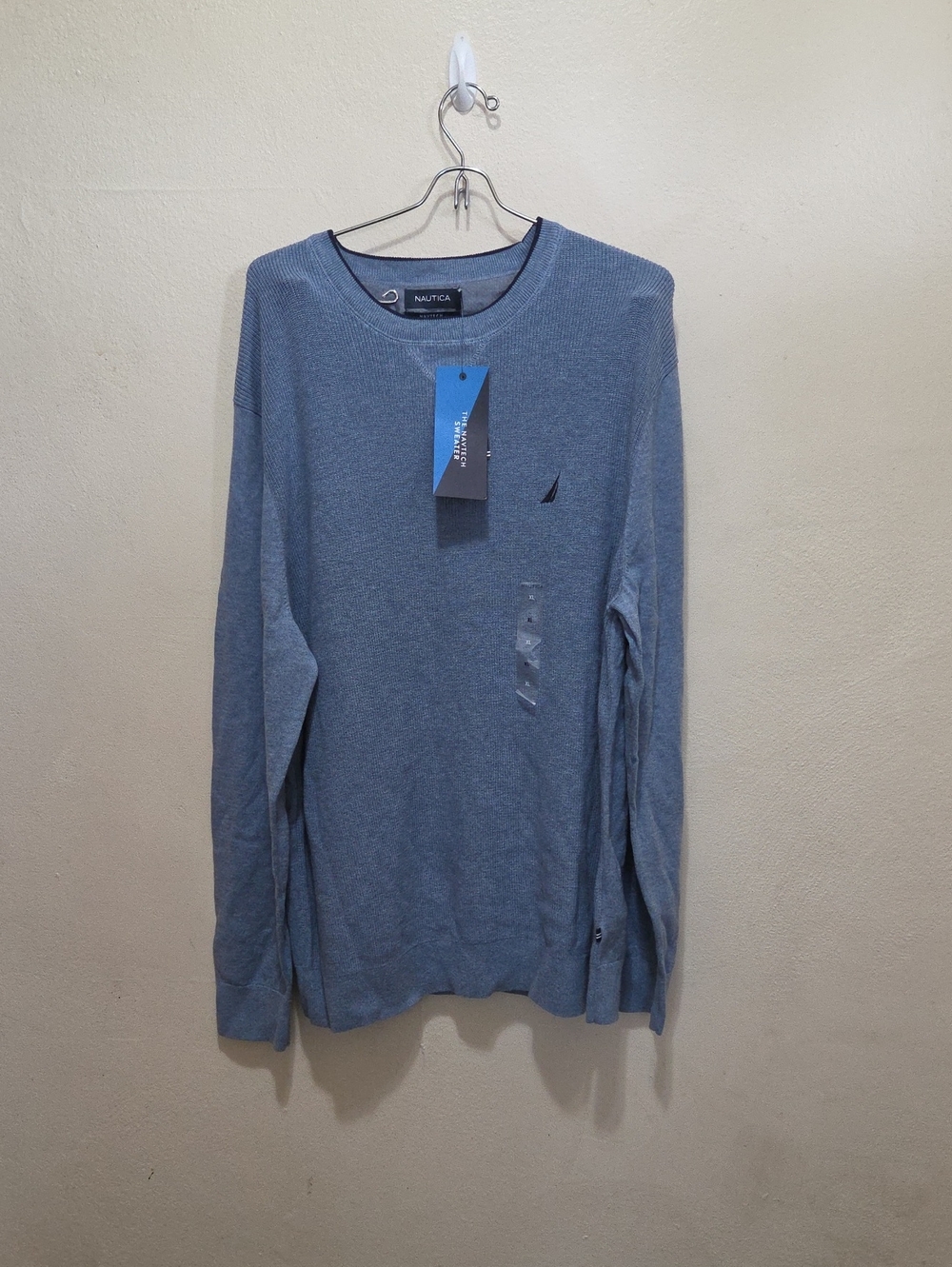 Nautica Men's Long-Sleeve Crewneck Shirt in Heather Blue